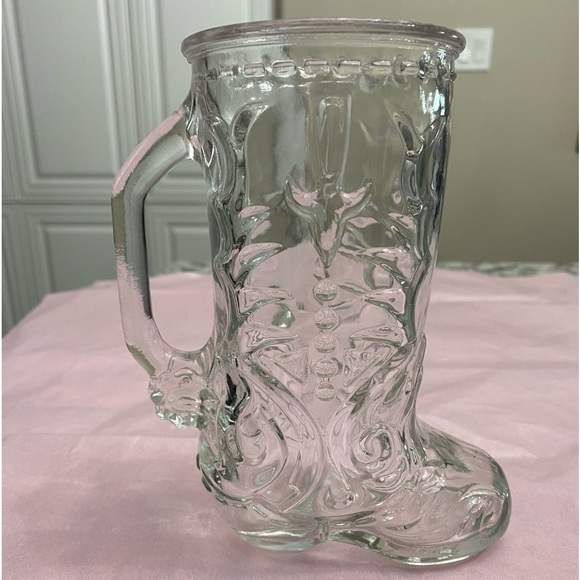VINTAGE LIBBEY OF CANADA CLEAR GLASS EMBOSSED WESTERN COWBOY BOOT BEER MUG - Picture 3 of 7